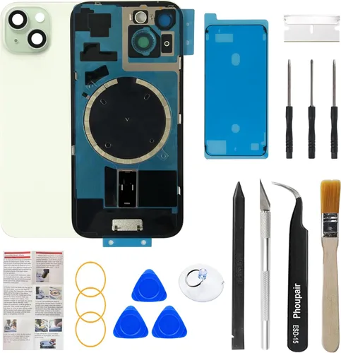 Miniatura 14 de Reemplazo de cristal trasero OEM compatible con iPhone 15 de 6.1 pulgadas con marco de cámara y lente de cámara + kit de herramientas de reparación