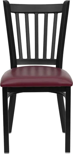 Miniatura 5 de BizChair Silla de restaurante de metal con respaldo vertical negro - Asiento de vinilo burdeos