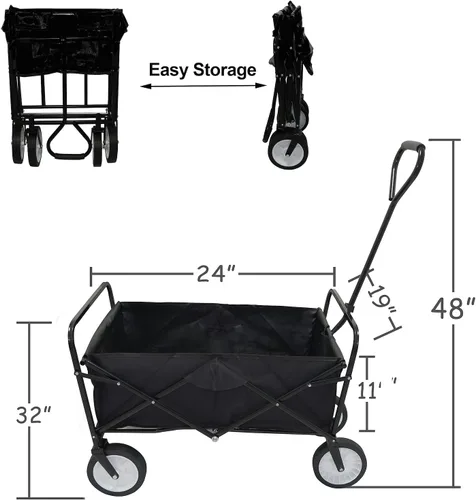 Miniatura 5 de Carro plegable multifunción negro para exteriores, ruedas portátiles para uso público, camping, comestibles, compras, transporte de niños, picnic