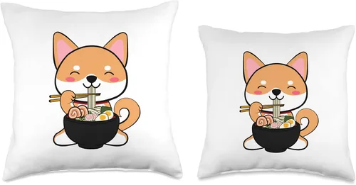 Miniatura 3 de jovy fits Kawaii Shiba Inu Eating Ramen Bonita almohada de regalo de anime japonés, 16 x 16 pulgadas, multicolor