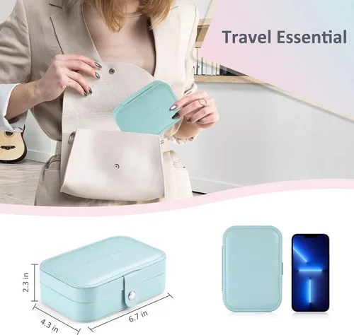 Miniatura 4 de AONCO Joyero, caja de almacenamiento portátil de joyería de viaje, caja de joyería pequeña para mujer, caja de almacenamiento de aretes con espejo