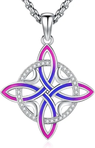 Miniatura 144 de Collar de pentagrama de plata de ley con triple luna, diosa celta, nudo celta, nudo de brujas, Ankh, sol y luna, Hécate, lilith, Santa Muerte