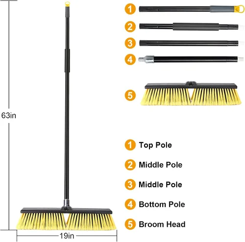 Miniatura 4 de KeFanta Escoba de empuje de 18 pulgadas para exteriores, escoba resistente con mango largo de 63 pulgadas para terraza, entrada, garaje, patio