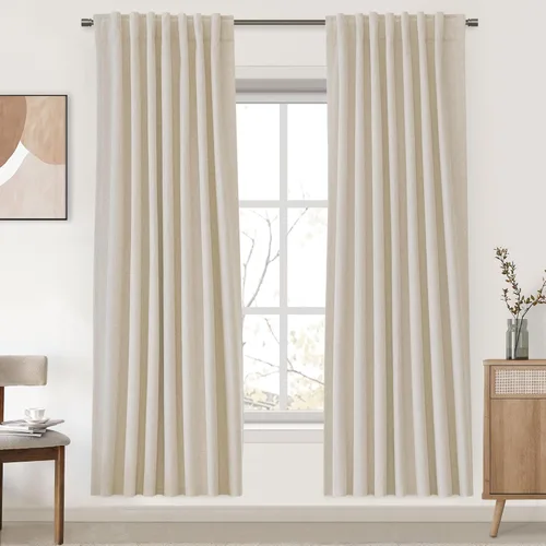 Miniatura 79 de UHITECH Cortinas cortas de lino de 24 pulgadas de largo para ventanas pequeñas de granja, cortinas opacas modernas para sala de estar, pestañas