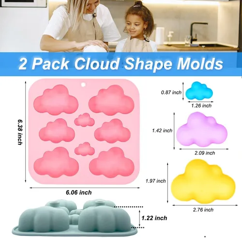 Miniatura 2 de Paquete de 2 moldes de silicona con temática de nube 3D, bandeja de cubitos de hielo, herramienta de hornear para pastel de chocolate, postre