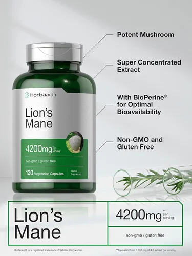 Miniatura 9 de Horbäach extracto de hongo melena de león 4200mg 120 cápsulas suplemento vegetariano, no transgénico, sin gluten