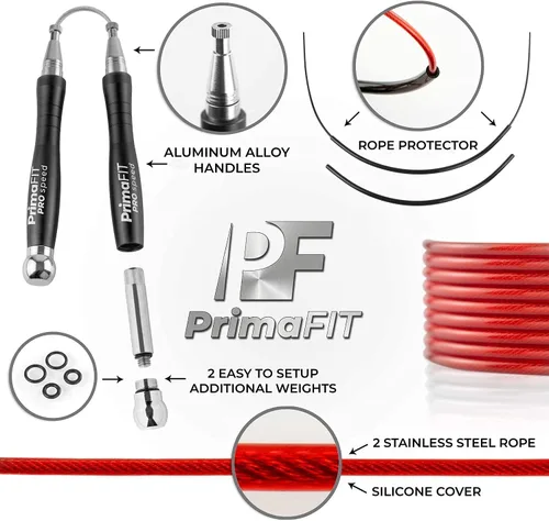 Miniatura 4 de PrimaFIT Jump Rope Pro Speed Skipping Rope Adjustable Adult Jumping Rope Weighted Aluminium Handles for Double Dutch Boxing Workout Crossfit