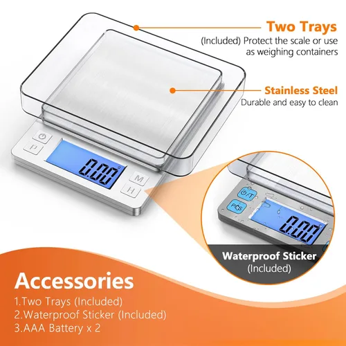 Miniatura 8 de BOMATA Báscula de joyería de alta precisión de 0.00 oz, báscula digital de 35.27 oz con función de sujeción, tara y conteo, diseño pequeño y Plateado