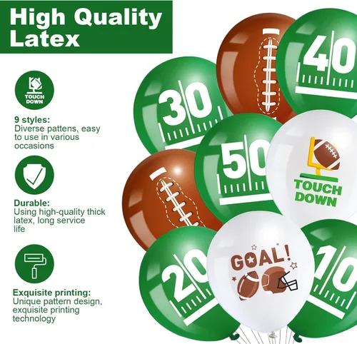 Miniatura 3 de Censen 45 globos de fútbol de 12 pulgadas, globos deportivos de látex para fiestas de fútbol, globos de retocar blanco, verde, marrón
