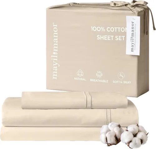 Miniatura 23 de Sábanas de Cama de Algodón 100% Natural Juego de Sábanas Cal King de Tejido Satén de Una Sola Capa 500 TC Ropa de Cama Sólida Transpirable e