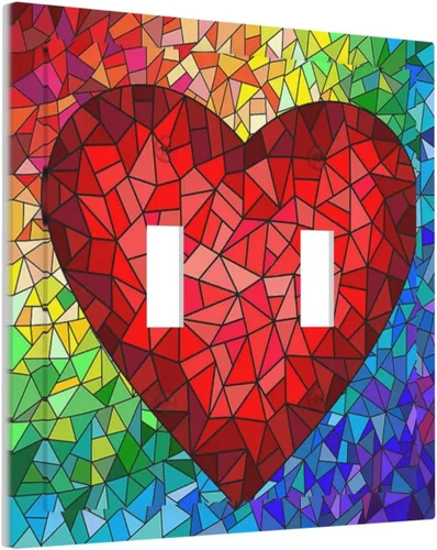 Miniatura 2 de Placa de Pared con Cubierta de Interruptor Artístico de Doble Pulsador con Patrón Abstracto de Corazón Arcoíris Romántico de Amor, Placa de Pared