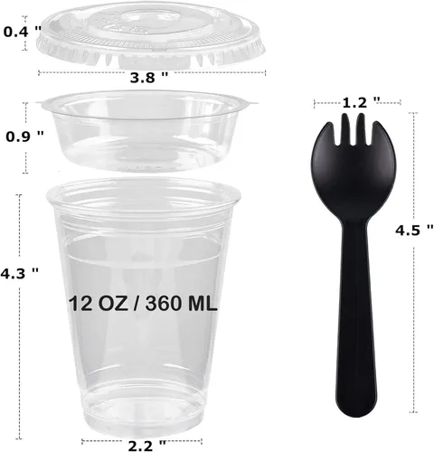 Miniatura 2 de Zezzxu Paquete de 50 tazas desechables de parfait de 12 onzas con tapas sin agujero, compartimento para coberturas y tenedor, yogur conatiner con 12