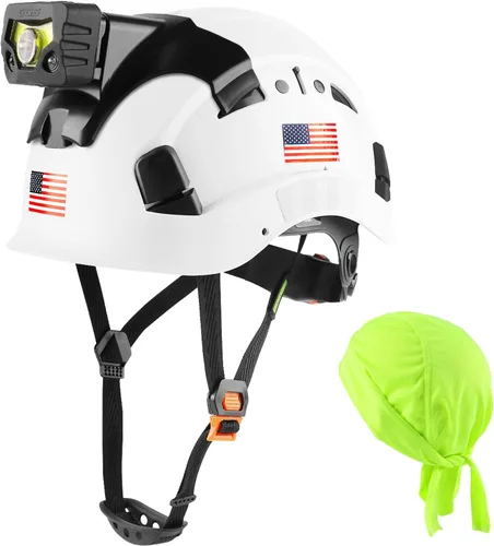 GREEN DEVIL Casco de seguridad con luz recargable para faros delanteros y forro para casco, correa para barbilla, para hombre, ventilada, para