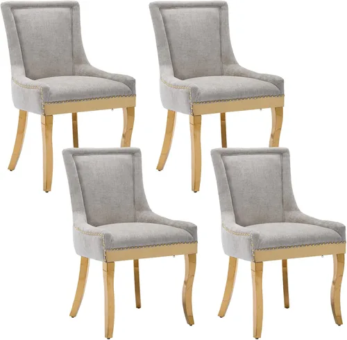 Miniatura 23 de Aoowow Juego de 2 sillas laterales tapizadas vintage de tela, sillas de madera maciza para cocina, comedor con cabezas de clavo, patas de madera