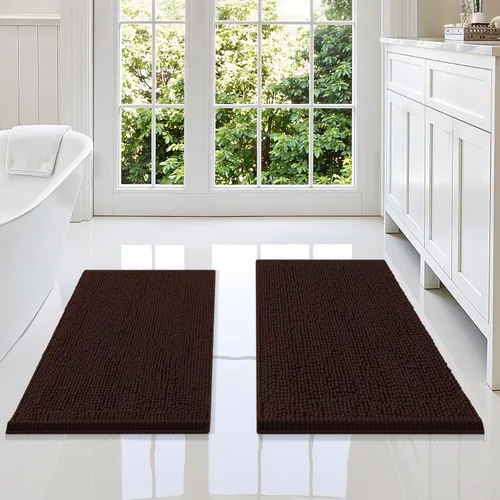 Miniatura 123 de Smiry Juego de 2 alfombras de baño, felpilla suave y absorbente, lavable a máquina, antideslizantes, para bañera, ducha y suelo