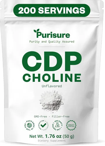 Miniatura 8 de Purisure Polvo de colina CDP, 0.35 onzas, suplementos de colina CDP que apoyan la atención, el enfoque y la energía, polvo de citicolina