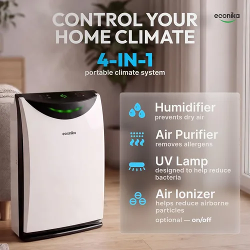 Miniatura 2 de Humidificador 4 en 1 y purificador de aire en una habitación grande, purificador de aire HEPA Combo con luz UV, limpiador de habitación grande