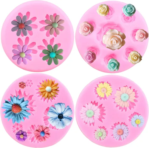 Mujiang Molde de silicona para fondant de flores de rosa, margarita, crisantemo, para decoración de pasteles, decoración de cupcakes, caramelo y