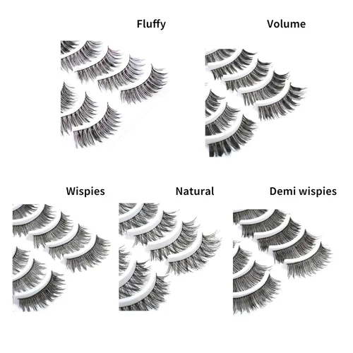 Miniatura 2 de Juego de 50 pares de 5 estilos de pestañas postizas MUSELASH profesionales, 100% hechas a mano, naturales, glamorosas, demi wispies, multipaquetes