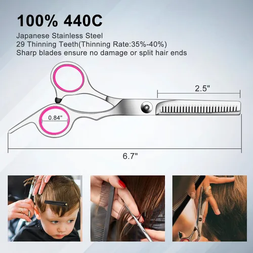 Miniatura 3 de Sirabe Juego de 9 tijeras de corte de pelo, tijeras de adelgazamiento profesional, tijeras de corte de pelo, tijeras texturizantes para peluquería