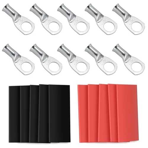 Miniatura 10 de 10 piezas Sanuke 1/0 AWG - 1/2" Terminales de Anillo de Cables de Cobre Estañado con Orejetas, Extremos de Cable de Batería de Grado Marino con Tubo