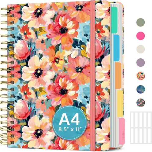 Miniatura 22 de Cuadernos grandes de espiral rayados para el trabajo con divisores y pestañas extraíbles, 8.5 x 11 pulgadas, bonito cuaderno de tapa dura de 5 A
