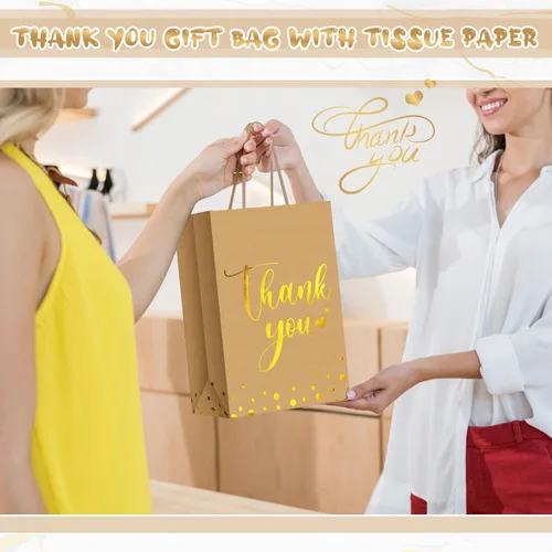 Miniatura 5 de Tinlade 30 bolsas de regalo de agradecimiento con papel de seda dorado con asa para graduación, negocios, compras, boda, ducha, regalos de fiesta