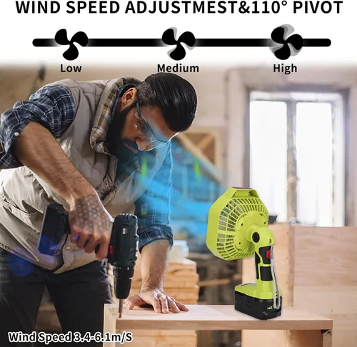 Miniatura 3 de Taingwei Ventilador inalámbrico con control remoto para batería Ryobi de 18 V, ventilador portátil con 3 ajustes de velocidad de eficiencia