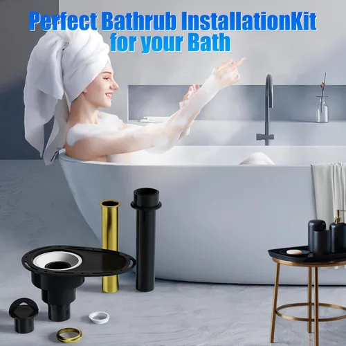 Miniatura 2 de Kit de drenaje de bañera independiente mejorado: tubo de latón y ABS, a prueba de fugas, ajuste de tubo de 1.5/2 pulgadas, para bañeras