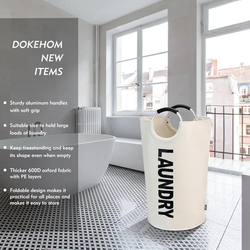 Miniatura 2 de DOKEHOM - Canasta de lavandería extragrande de 125 litros, bolsa de lavandería plegable, canasta de ropa alta y autónoma, contenedor de lavado Beige