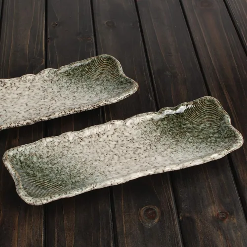 Miniatura 3 de Uaral Plato de sushi platos japoneses para servir sushi, juego de platos de sushi de cerámica, juego de 4, 12.5 pulgadas (verde esmeralda)