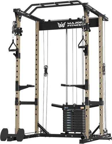 MAJOR FITNESS Drone1 Power Cage - Rack de potencia multifunción para gimnasio en casa, estante para sentadillas, sistema de cruce de cables, para