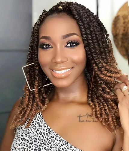 Miniatura 32 de Cabello Passion Twist de 12 pulgadas, 8 paquetes, cabello de ganchillo pretrenzado para mujeres negras, cabello rizado de ganchillo preenlazado, 1b#