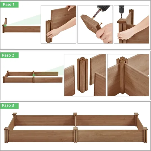 Miniatura 5 de Yaheetech Cama de jardín elevada de madera para horticultura de 8 x 2 pies, caja de plantación elevada divisible para flores/vegetales en patio