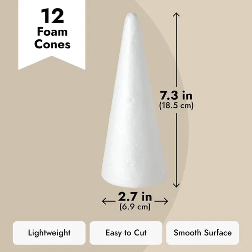 Miniatura 4 de Juvale Conos de espuma con formas de cono para manualidades, 2.87 x 7.25 pulgadas, poliestireno blanco, paquete de 12 unidades, decoración