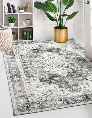 Miniatura 55 de Moynesa Alfombra de pasillo ultra fina lavable de 2 x 6 pies, antideslizante, resistente a las manchas, alfombra vintage que no desprende para Gris