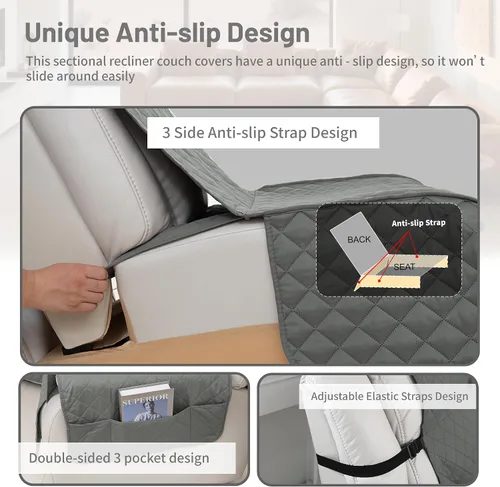 Miniatura 5 de Fundas impermeables para sofá seccional reclinable, fundas para sofá seccional reclinable en forma de L, 7 piezas, antideslizantes, lavables, juego