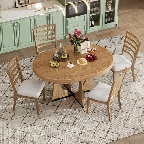 Miniatura 15 de Harper & Bright Designs Juego de comedor redondo extensible de madera de 42 a 58 pulgadas para 4-6, juego de mesa de cocina de 5 piezas con 4 sillas