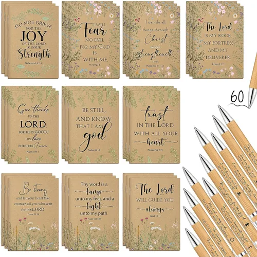Miniatura 8 de Ctosree 60 unidades de regalo cristiano a granel para mujeres, cuaderno de versículos de la Biblia, diario de oración, bolígrafo inspirador, bloc