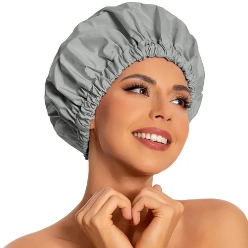 Miniatura 17 de Gorro de ducha reutilizable para mujer, grande, impermeable, lavable, banda elástica, accesorios de baño, sombrero para cabello largo, trenzas Beige