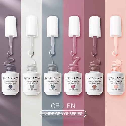 Miniatura 6 de Gellen Kit de esmalte de uñas en gel, 6 colores grises Nude, diseño popular de arte de uñas, pasteles clásicos, tonos naturales, esmalte de gel