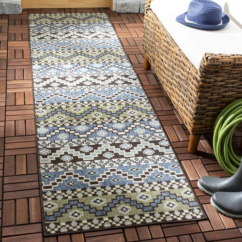 Miniatura 55 de SAFAVIEH Alfombra lavable para exteriores, colección Veranda – Alfombra de pasillo de 2.3 x 6 pies, color azul y crema, no desprende pelusa y fácil