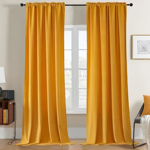 Miniatura 27 de Joydeco Cortinas de terciopelo negro de 63 pulgadas de largo, 2 paneles, cortinas opacas de lujo con bolsillo para barra, cortinas de ventana