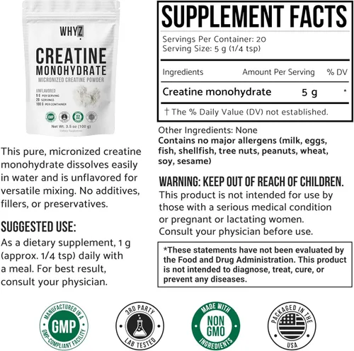 Miniatura 2 de Monohidrato de creatina en polvo, 3.5 onzas, creatina micronizada sin sabor para hombres y mujeres, apoyo muscular, fuerza y recuperación