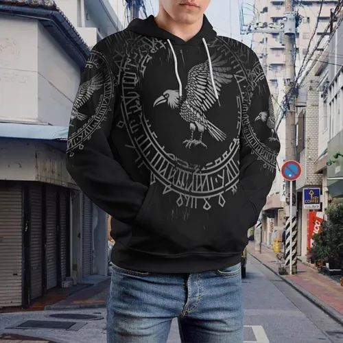 Miniatura 5 de ENLACHIC Sudadera con capucha con estampado digital 3D de tatuaje vikingo para hombre