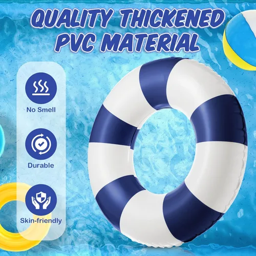 Miniatura 3 de Arrowbash Flotador inflable jumbo de 47.24 pulgadas, tubos de piscina, anillos clásicos a rayas para adolescentes y adultos, tubo interior inflable