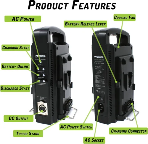 Miniatura 2 de Wasabi Power Cargador dual para montaje en V/V Lock Cargador de batería con salida de fuente de alimentación DC 16.8V compatible con cualquier