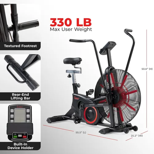 Miniatura 6 de Sunny Health & Fitness Premium Smart Cross-Training Fan Bike, Air Resistance Cardio Machine w/330lb Capacity for Intensive Home Workout