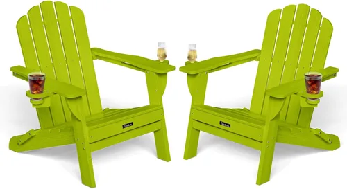 Miniatura 40 de Silla Adirondack plegable, silla Adirondack de HDPE con 2 soportes para tazas, sillas para fogatas al aire libre de fácil montaje para patio