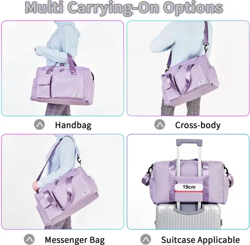 Miniatura 5 de FIORETTO - Bolsa de deporte para mujer con compartimento para zapatos, capacidad de 37 litros, ideal para viajes, gimnasio, deportes, fines de semana